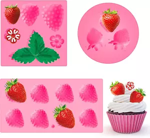 3 Pcs 3D Strawberry and Flowers Silicone Mold Strawberry Baking Mold Fruit - Picture 1 of 12