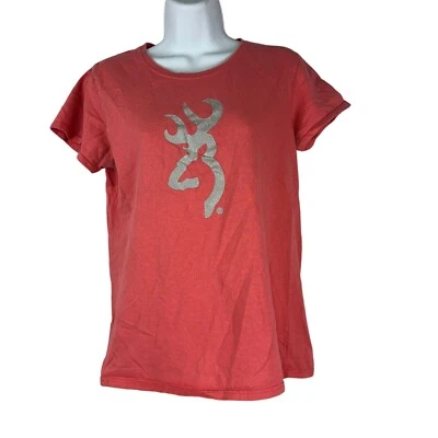 Browning 女式珊瑚棉 Preshrunk T 恤,带银色标志,尺寸 M — 第 1/4 张图片