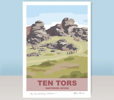 Ten Tors, Dartmoor, Devon, retro style illustrated poster A3 of this event - Image 1 of 4