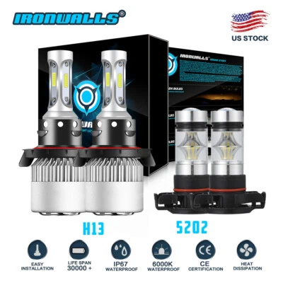 for GMC Yukon XL 1500 2007-2014 LED Headlight + Fog Light Bulbs 6000K High Low - Image 1 of 4