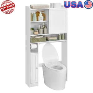 Over Toilet Storage Organizer Adjustable Shelves Sliding Door Bathroom Cabinet - Picture 1 of 6