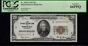 1929 $20 Federal Reserve Bank Note Minneapolis - FR.1870-I - Graded PCGS 66PPQ - Picture 1 of 2