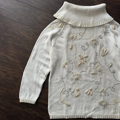 Vintage Victoria Harbour Cream Coquette Embellished Sweater - Size M - Image 1 of 4