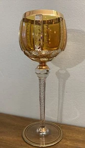 Bohemian Crystal Cabochon Goblet Gold 24k Yellow Attributed to Moser Art Glass - Picture 1 of 9