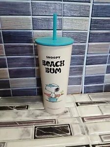 Snoopy Beach Bum Travel Mug Cup Tumbler Aluminum with Straw - Picture 1 of 8