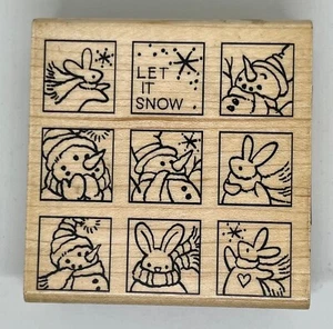Schneemann & Schneehase Stampendous Gummistempel Holzblock Mosaik Let it Snow 8x8cm - Bild 1 von 2