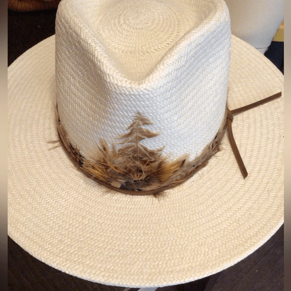 NEW! Rare Wyeth x Olin White Straw Cowboy Hat with Feather Trim Wyeth White Hats for Women | Mercari main image 3
