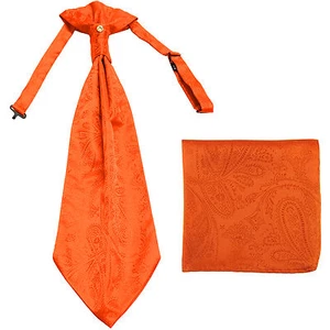 New men's polyester ASCOT cravat neck tie & hankie Orange Paisley prom formal - Picture 1 of 2