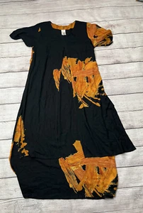 Azteca Handmade Damen fließendes Kleid S/M schwarz und orange geblümt J2 - Bild 1 von 6