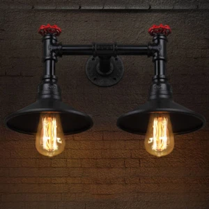 Vintage Industrial Steampunk Pipe Wall Light Sconce Retro 2 Heads Lamp Fixture - Picture 1 of 14