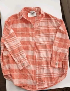 French Connection Damen Top klein rot orange kariert Flanell Tunika mit Kragen Neu mit Etikett - Bild 1 von 5