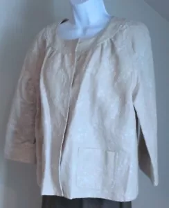 Chaqueta Blazer Para Mujer LIZ CLAIBORNE Bronceada Algodón/Lino Bordada Floral Talla L - Imagen 1 de 6