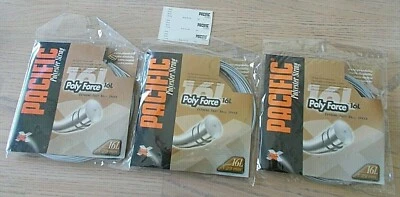 NUEVO Juego de 3 paquetes de cuerdas para raqueta Pacific Poly Force calibre 16L - Bobinas plateadas Foto 1 de 4