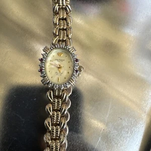 Vintage Jules Jurgensen Women's Gold Tone Watch 1 Jewel Diamonds Bezel Rubi Wow - Picture 1 of 3
