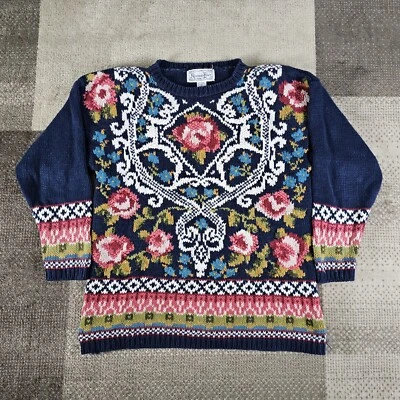 Suéter tejido floral punto referencia vintage para mujer talla M azul marino Foto 1 de 4