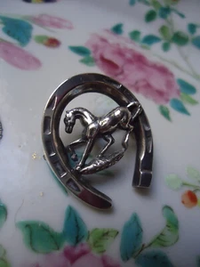 Antique Silver Georgian Victorian Stallion Horse within a Horseshoe Brooch 2.5m - Picture 1 of 7