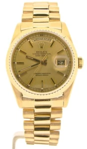 Hombre Rolex Day-Date President 18K Yellow Gold Watch Champagne Stick Dial 18038 - Imagen 1 de 6
