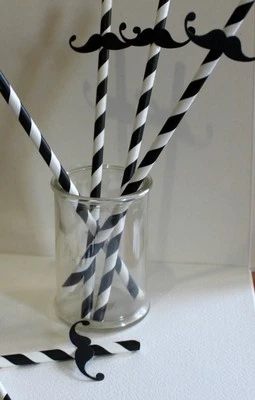Retro  Black And White Paper Straws with Moustaches - Set of Six, Birthday Party - Image 1 of 3
