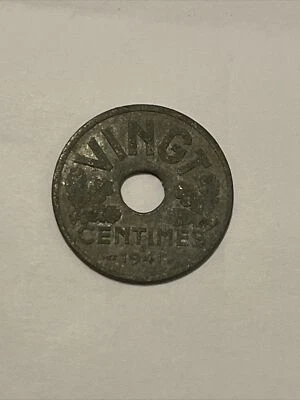 1941 VINGT FRANCE 20 CENTIMES COIN WWII Era - Image 1 of 2