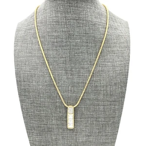 Swarovski Clear Crystal Rectangular Pendant Necklace Snake Chain Vintage - Picture 1 of 12