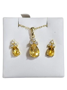 Pear-Shaped Citrine Pendant & Earrings Set 14k Yellow Gold Over Sterling Silver - Picture 1 of 4