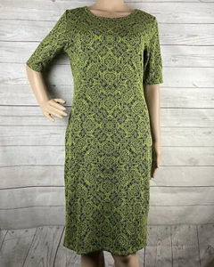 LuLaRoe Julia Dress Small Bright Green Black Floral Pattern Sexy Midi Length - Picture 1 of 12