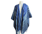 Woolrich One Size Blue Stripe Blanket Style Ponch Shawl W Fringe, Super Soft