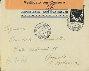 Lettera Posta Aerea Lire 1. RODI (EGEO) 15.1.42. Verificata per Censura - Foto 1 di 2