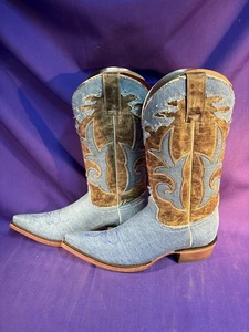Cowboy Boots Bota Vaquera Men's size 6.5 denim distressed El General - Picture 1 of 10