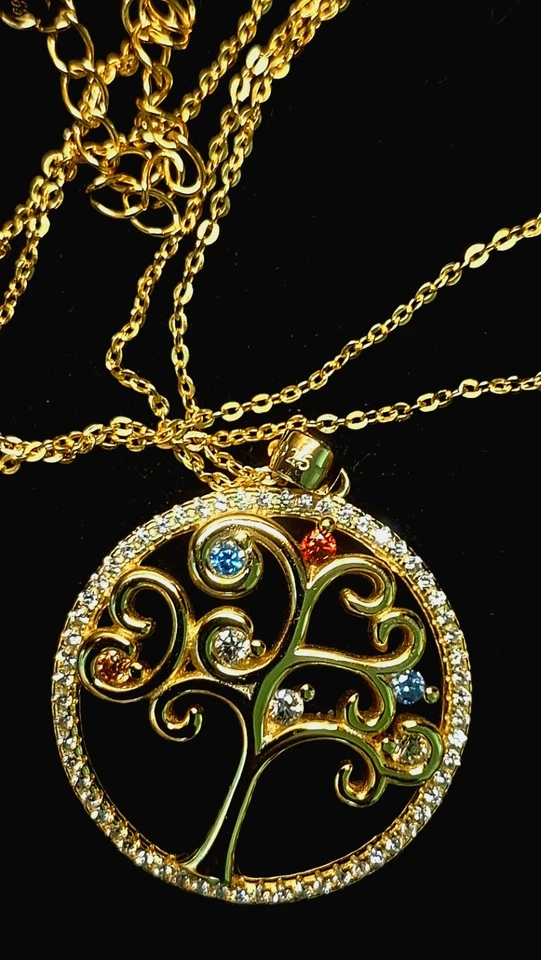 Top Schicker🌟 Lebensbaum 🌟 mit Kette 925 Silber Verg. Mit Multi Zirkon Neu  - Bild 1 von 4