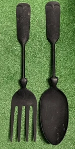 "De colección Utensilios de Gran Tamaño Metal Negro Restaurante Cocina Pared Decoración Tenedor Cuchara 21""" - Imagen 1 de 9