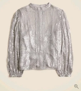NWT J.Crew Size M Sequin Mockneck Top Castle Tone Gray Cupro CF447 $188 - Picture 1 of 11