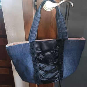 Victoria Secret Tote/Purse Demin Satin Corset Lace Up Bag - Picture 1 of 11