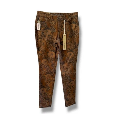 CODE BLEU Womens Petite Mid Rise Skinny Jeans Floral Print Brown 8 Chloe NEW - Image 1 of 4