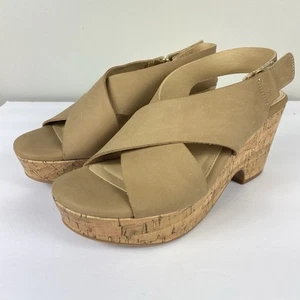 CL By Laundry Dream Girl Nubuck Cork Wedge Sandals Women’s Sz 7 Nude NEW - Picture 1 of 7