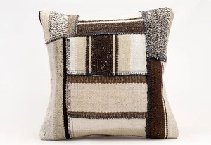 Patchwork Pillow Cover, 16”x16”, Turkish Handmade Pillow, Decorative Cushion - Picture 1 of 4