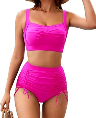 2 Piece Tummy Control High Waist Bikini Tankini Set Swimsuit Cups B-C Size L 14 - Image 1 of 4