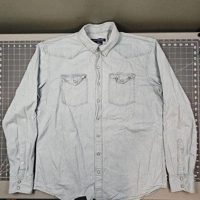 Camisa Western Azul Marino Antigua XL Denim Calce Ajustado Perla A Presión Vaquero Desteñido Grunge Motociclista Foto 1 de 4