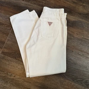 Vintage 90er Guess Jeans weiß Denim Gr. 29 hoher Bund gerades Bein RAR - Bild 1 von 8