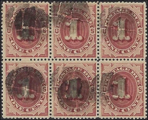 c1884 - Postage Due Sc# J15 Block of 6 - Used - Choice Centering! - Picture 1 of 2