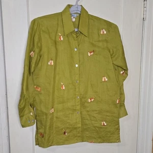 Camicia Casey Coleman 100% lino verde lime con bottoni ricamo pera taglia small - Foto 1 di 7
