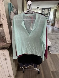 Vineyard Vines Longsleeve Linen Henley Pullover Top Size L Crystal Blue Shirt - Picture 1 of 8