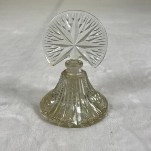 Vintage Clear Perfume Bottle Star Fan Stopper Pressed Glass Art Deco Starburst - Picture 1 of 12