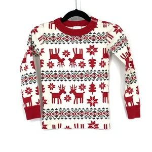 Hanna Andersson Top Boys Size 4 Organic Cotton Pajama Shirt Christmas White Red - Picture 1 of 5