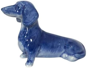 Ceramic Dachshund Dog Figurine Dollhouse Delft Blue White Collectible Miniature  - Picture 1 of 9