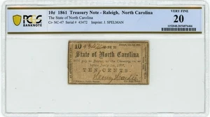 CR-47 10c 1861 Raleigh NC The State Of North Carolina VF20 PCGS 950414-2 - Picture 1 of 3
