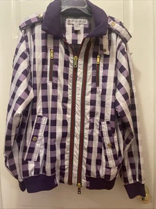 Herren lila Gingham kariert Reißverschluss Windbreaker Jacke "Brooklyn Basement" XL - Bild 1 von 15