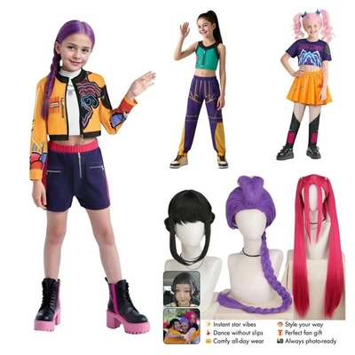 Kids Girls K-Pop Demon Hunters Costume Cosplay Rumi Mira Zoey Fancy Dress Set UK