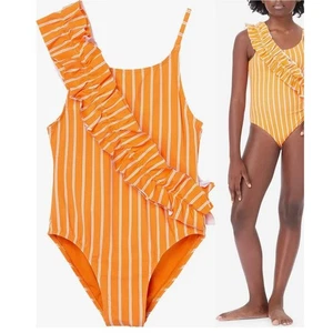 NWT Habitual Girls' Kids' Ruffle One-Piece Swimsuit Youth Size 14 Orange - Picture 1 of 6
