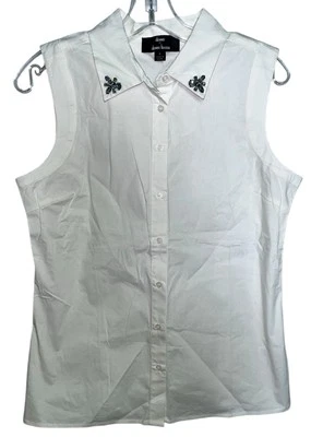 Top sin mangas Dennis Basso cuello con joyas botón delantero 8 Foto 1 de 2